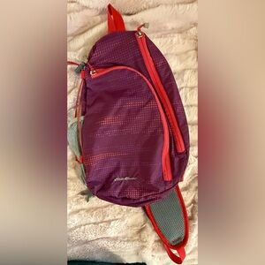 Eddie Bauer Purple sling Backpack with Coral Accents